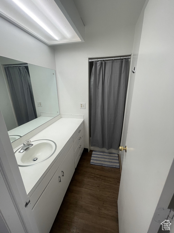 Bathroom featuring hardwood / wood-style floors and vanity