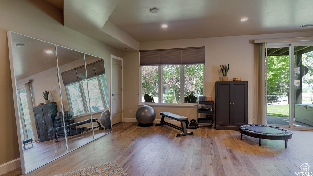 Living area with light wood-type flooring and plenty of natural light