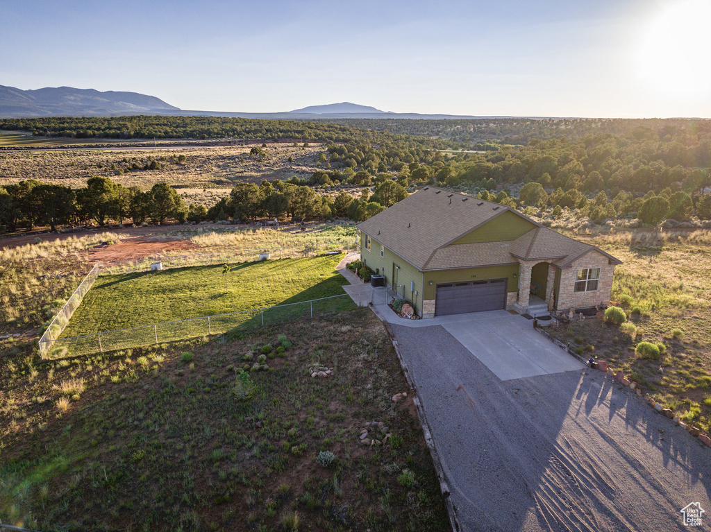 Birds eye view of property featuring a mountain view and a rural view