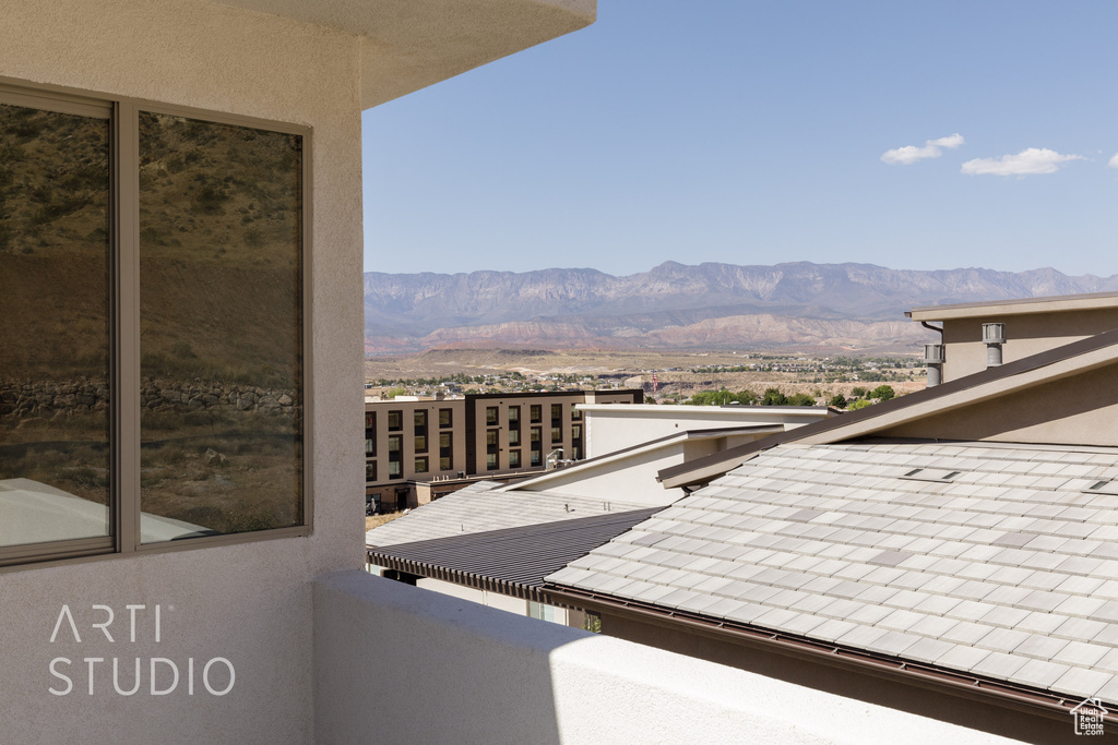 Balcony with a mountain view