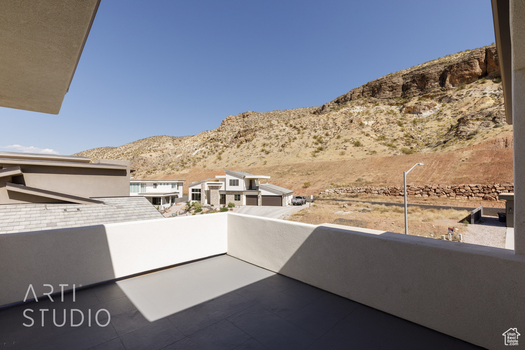 View of patio / terrace with a mountain view