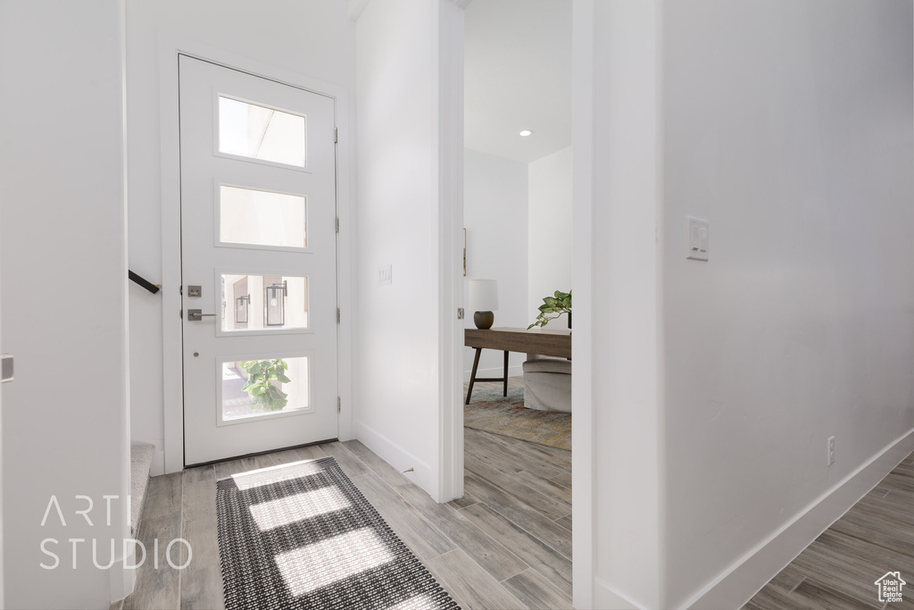 Foyer featuring light hardwood / wood-style flooring