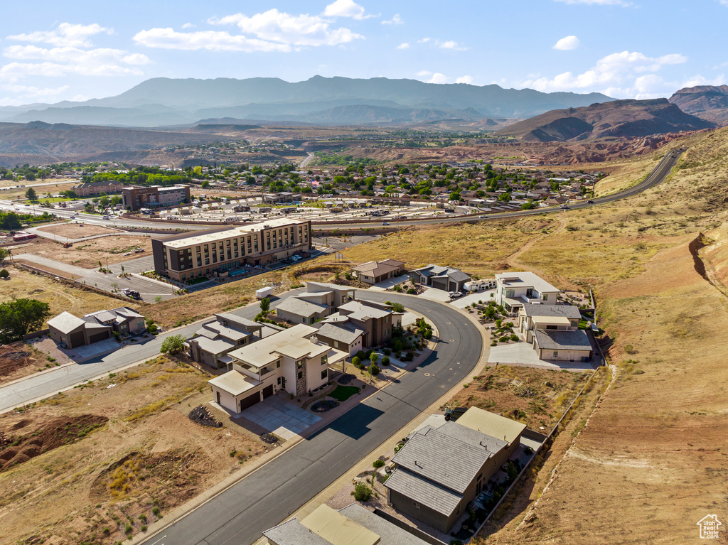 Drone / aerial view of a mountain backdrop