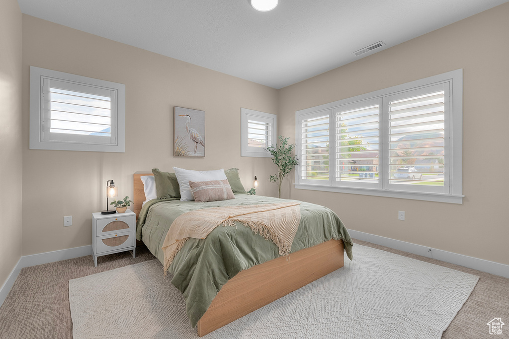 Bedroom with light carpet