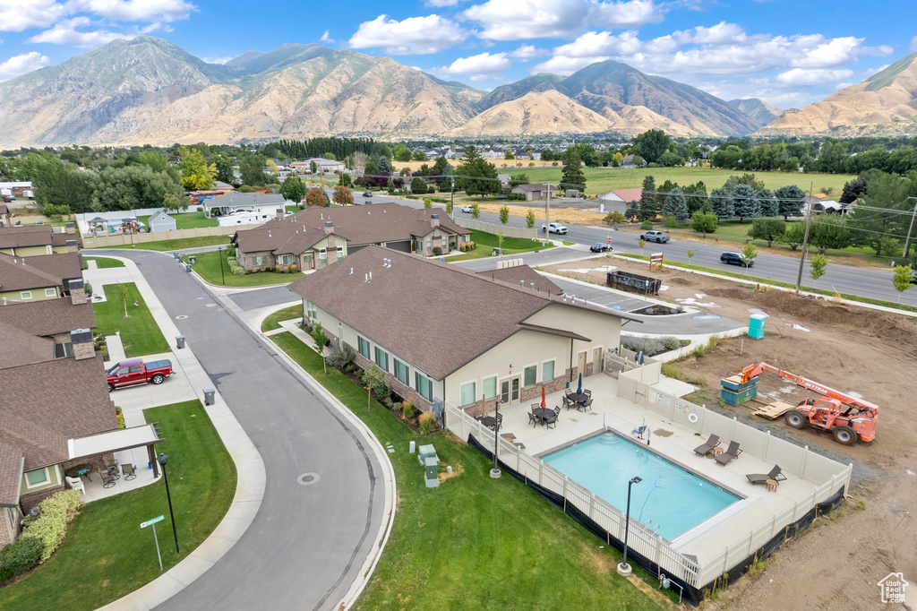 Aerial view featuring a mountain view