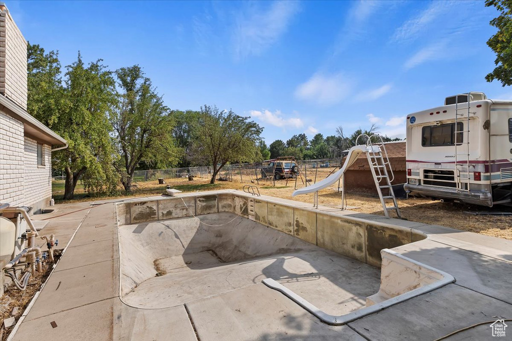 Exterior space with a playground