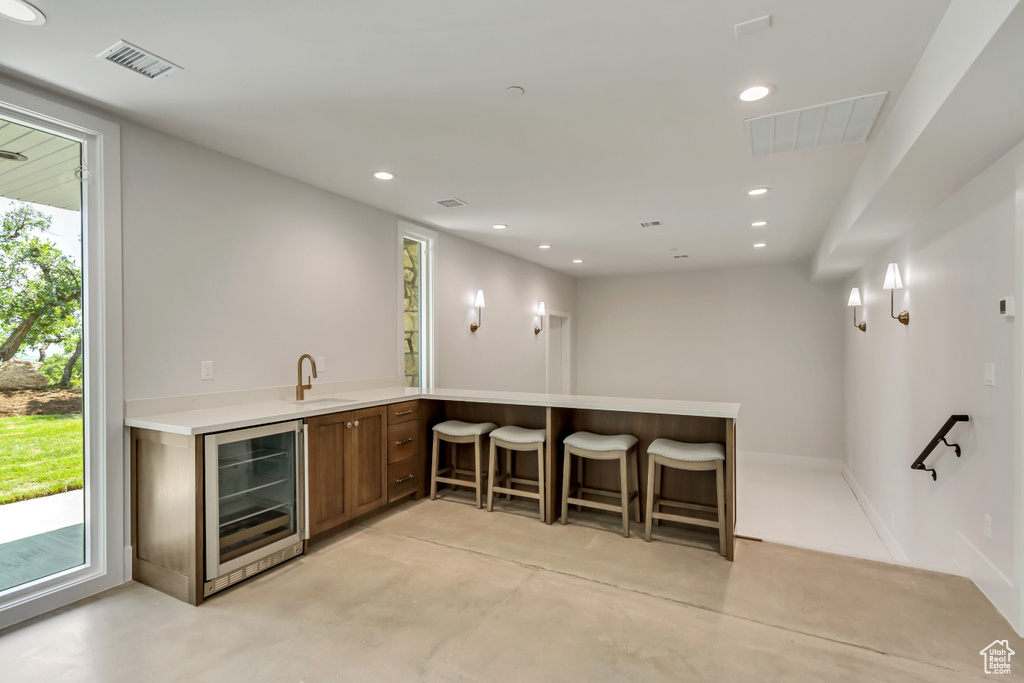 Bar with sink and beverage cooler