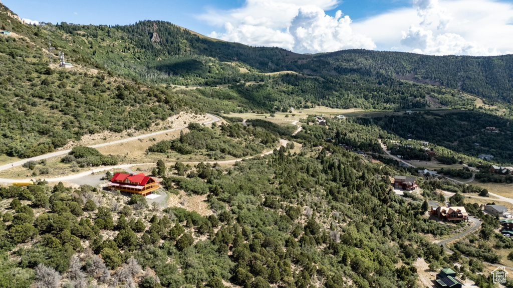 Birds eye view of property with a mountain view