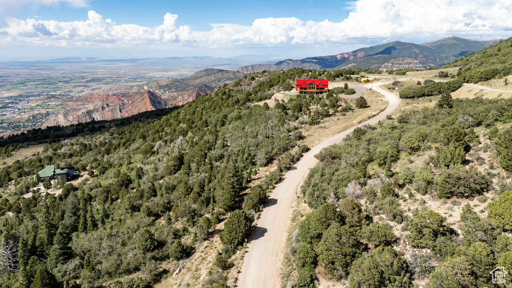 Aerial view featuring a mountain view
