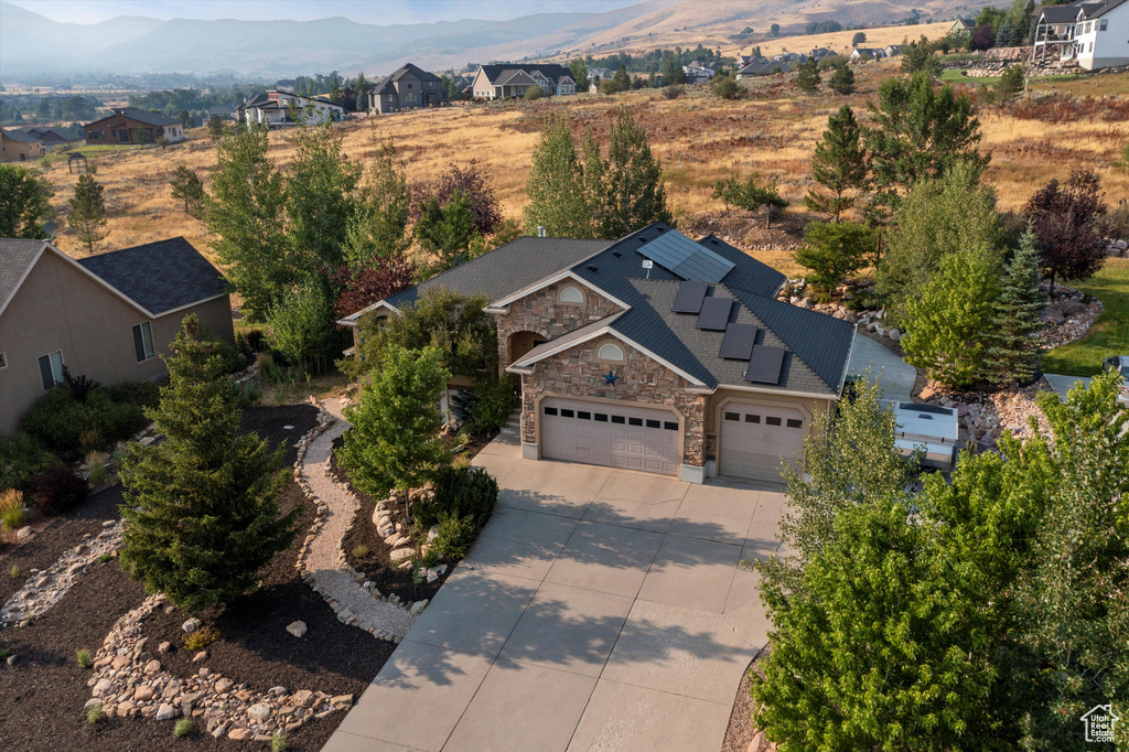 Drone / aerial view with a mountain view