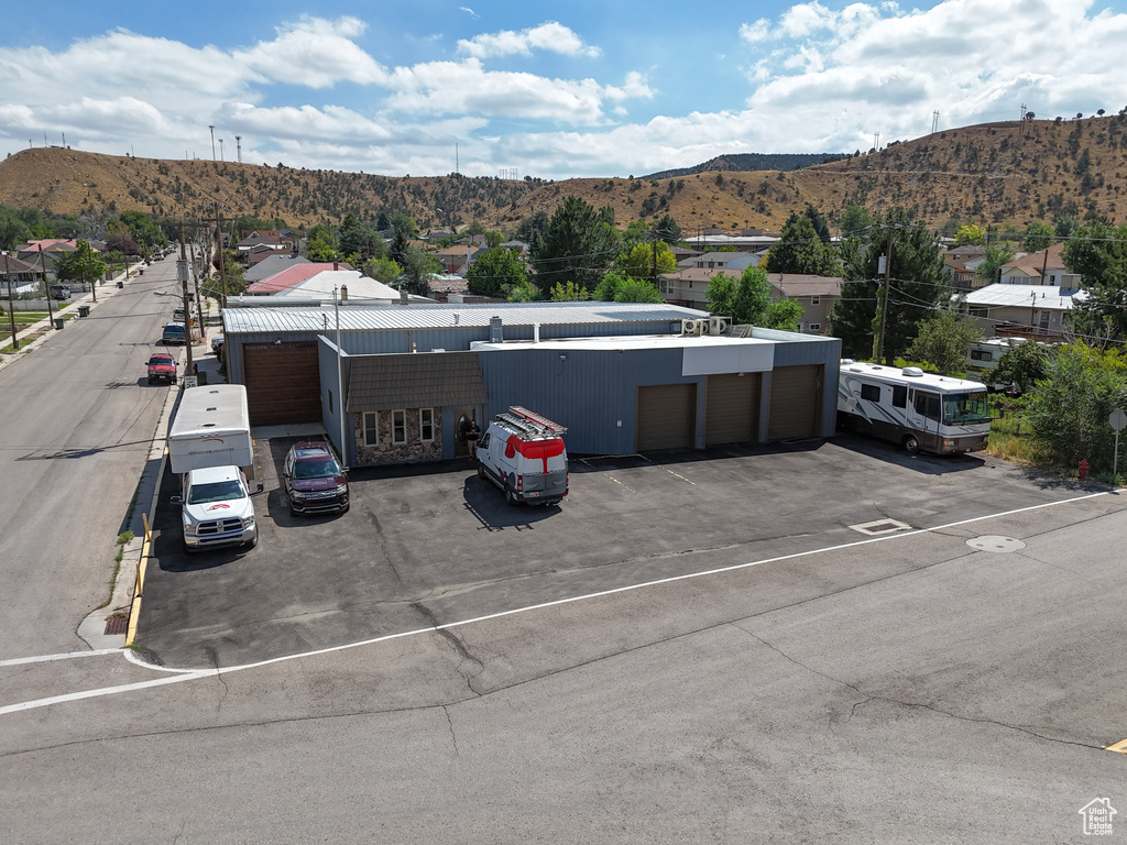 View of car parking with a mountain view