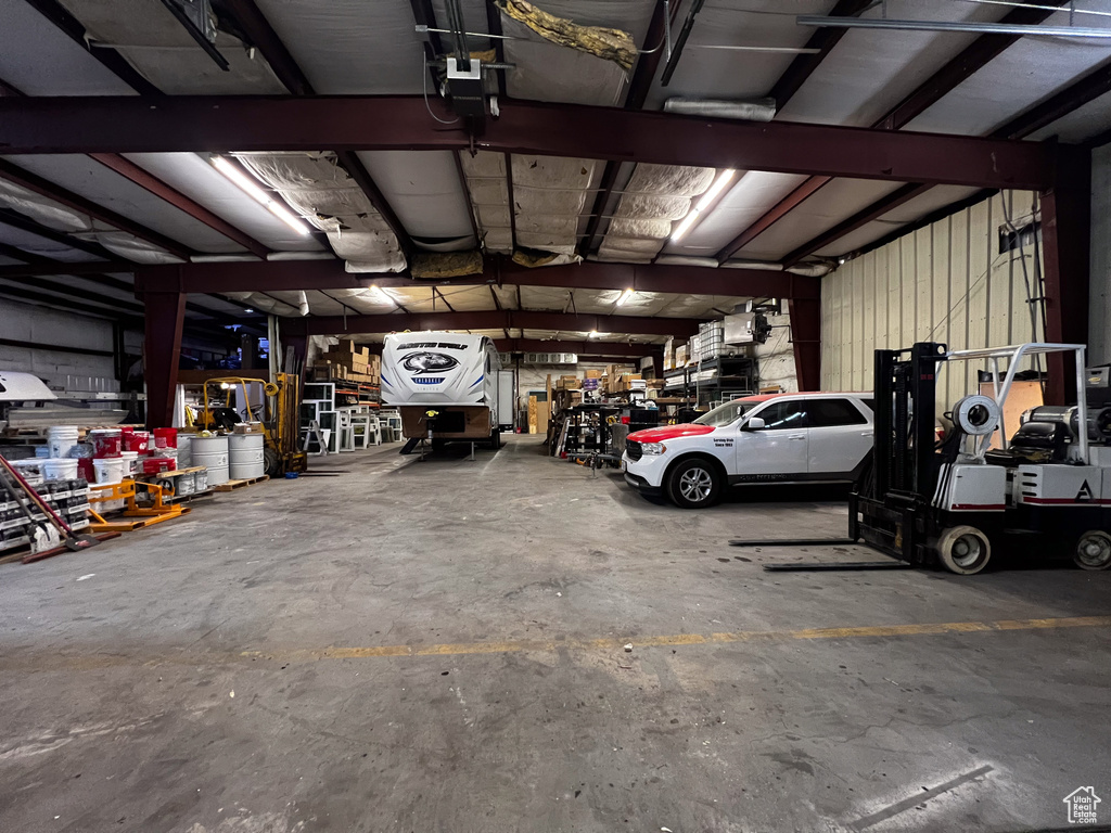 Garage featuring a workshop area