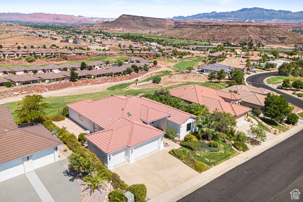 Drone / aerial view with a mountain view