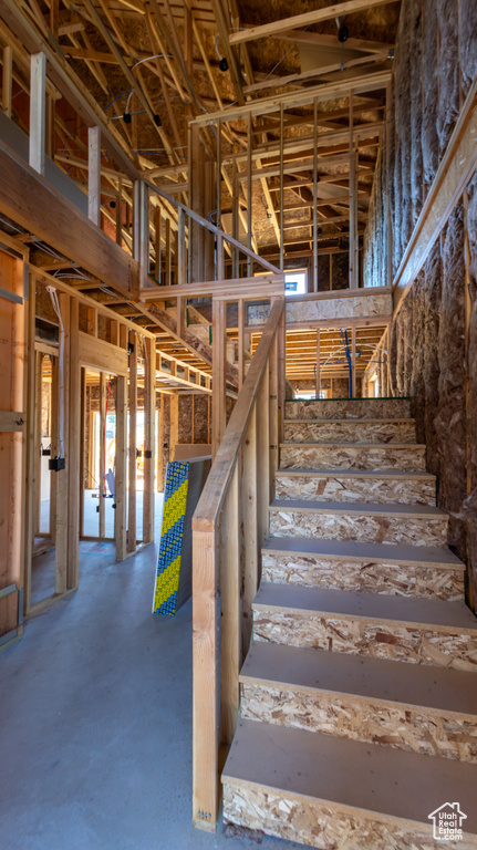 Staircase with a high ceiling