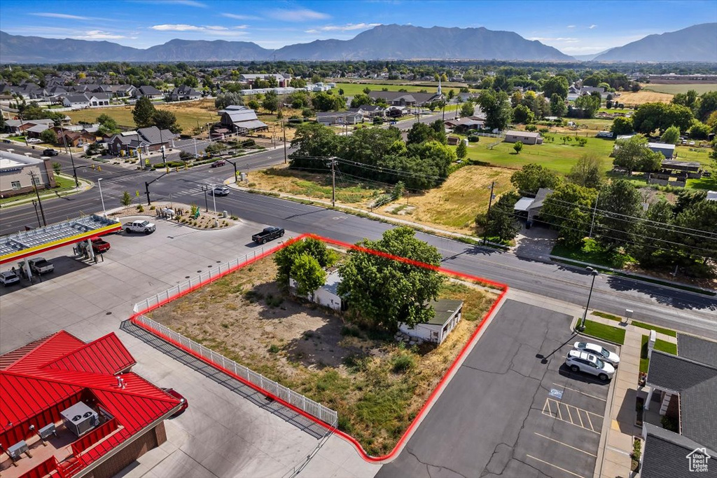 Drone / aerial view with a mountain view