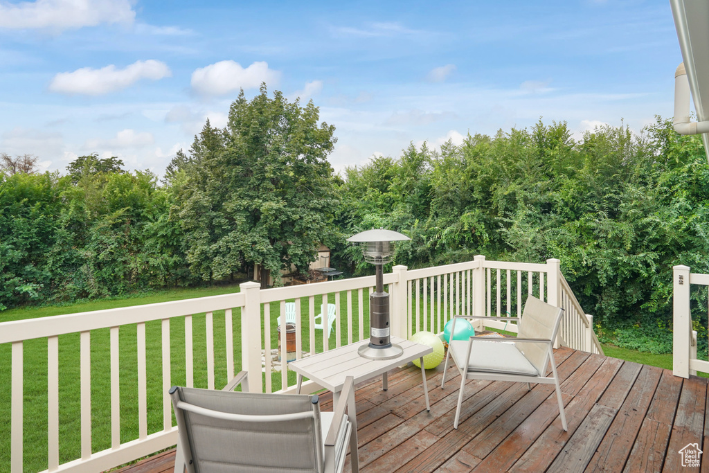 Wooden terrace with a lawn