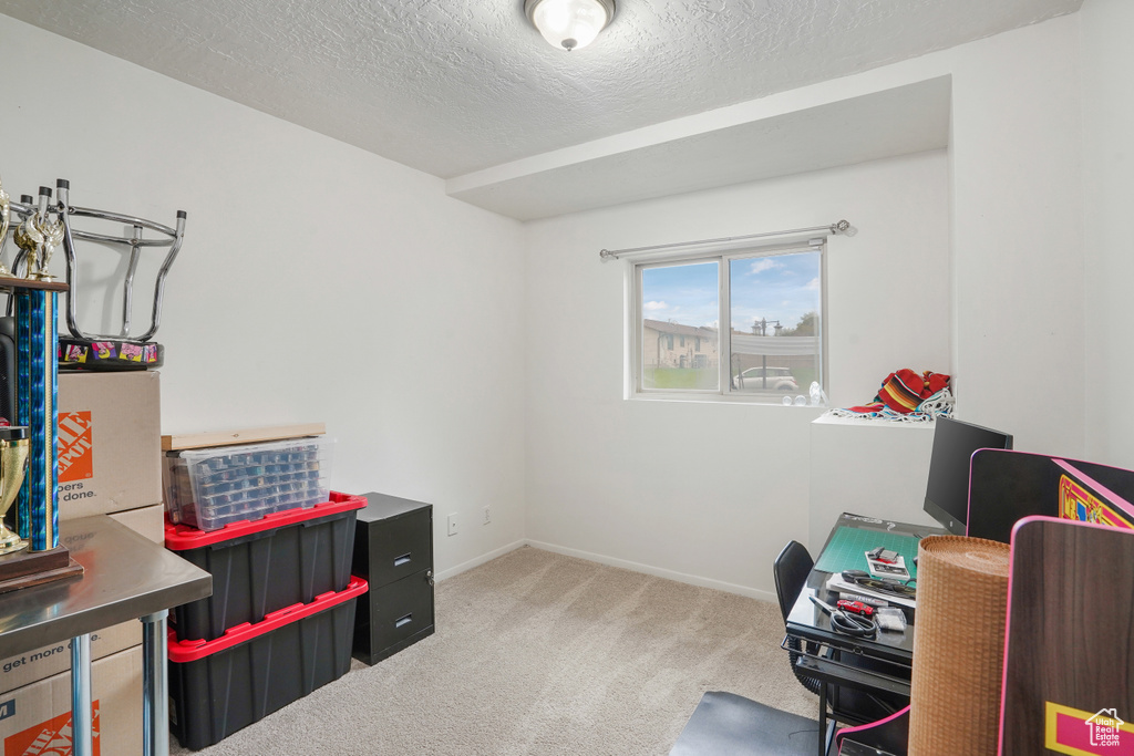 Interior space with a textured ceiling