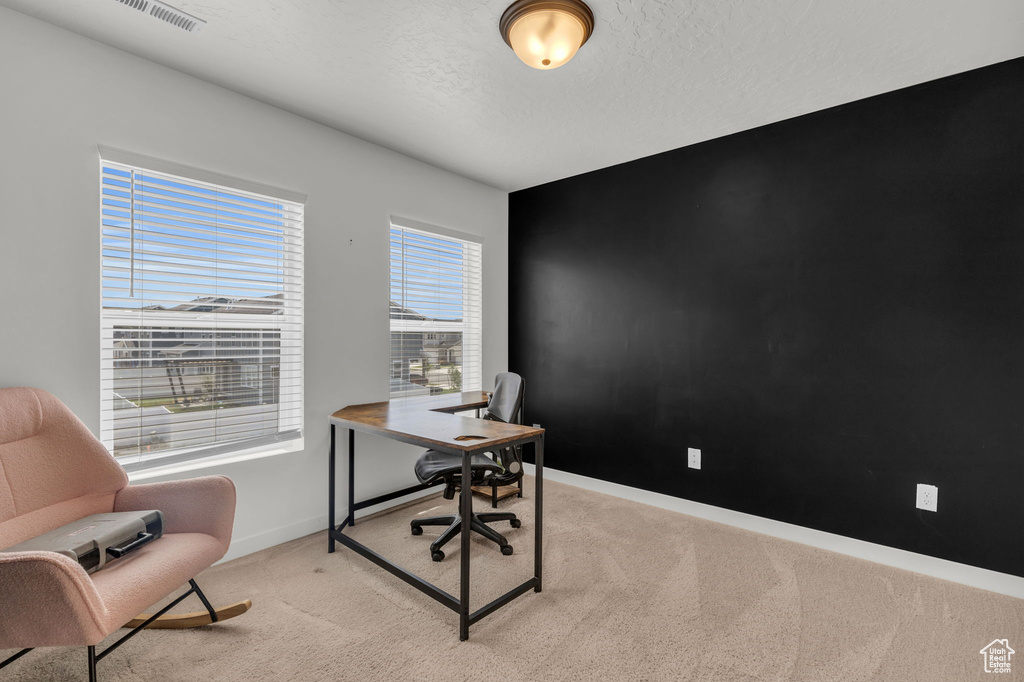 View of carpeted home office