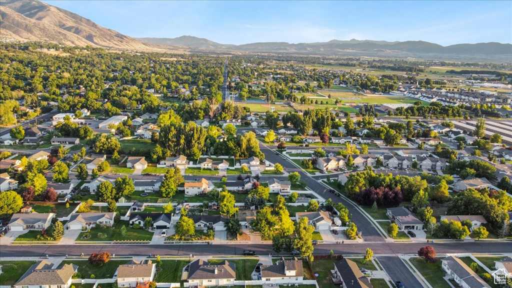 Aerial view featuring a mountain view