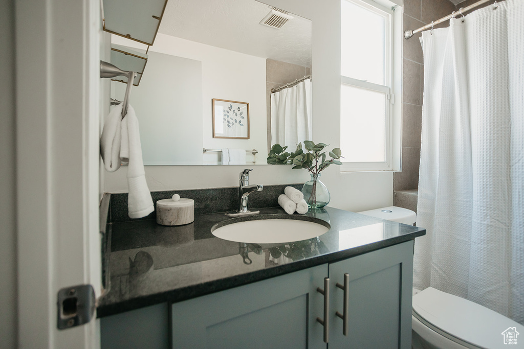 Bathroom featuring vanity and toilet