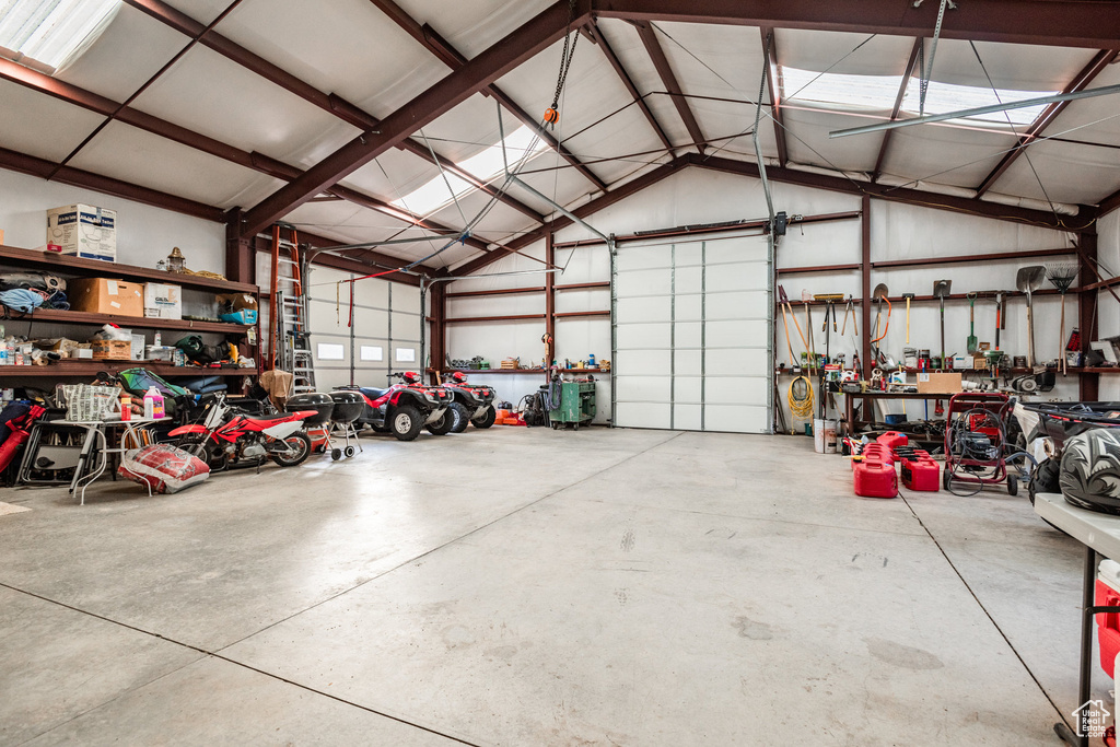 Garage featuring a workshop area