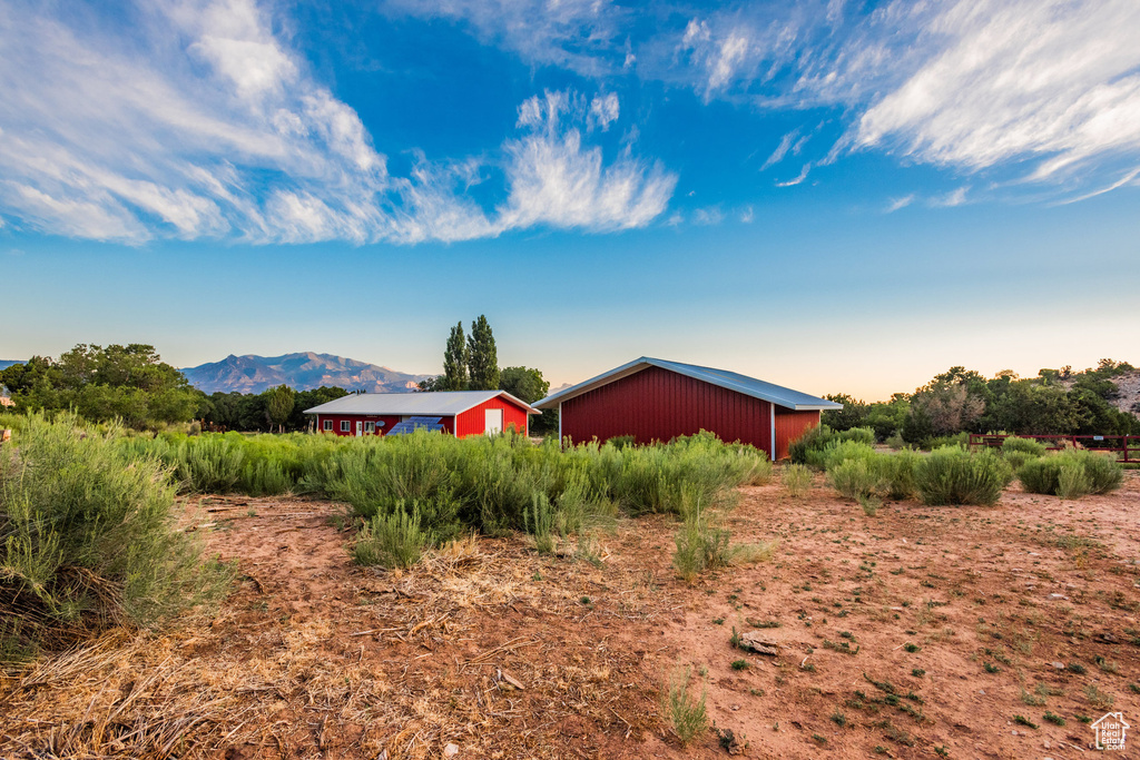 Exterior space featuring a mountain view