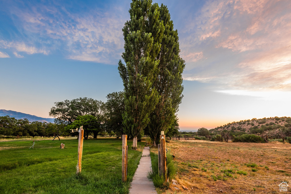 View of property's community featuring a lawn