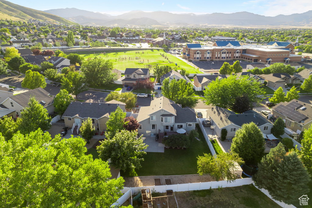 Aerial view featuring a mountain view