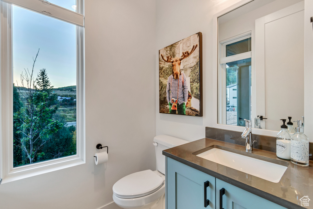 Bathroom with a wealth of natural light, toilet, and vanity