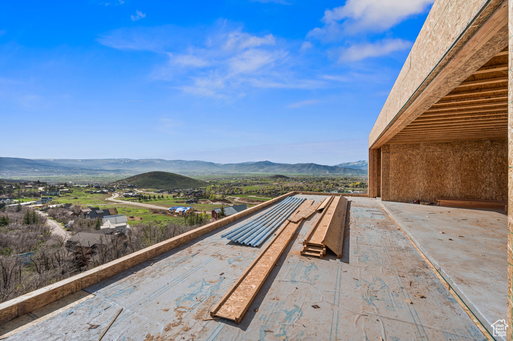 View of patio / terrace with a mountain view