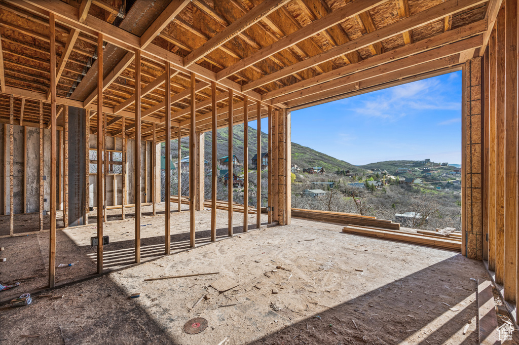 Miscellaneous room featuring a mountain view