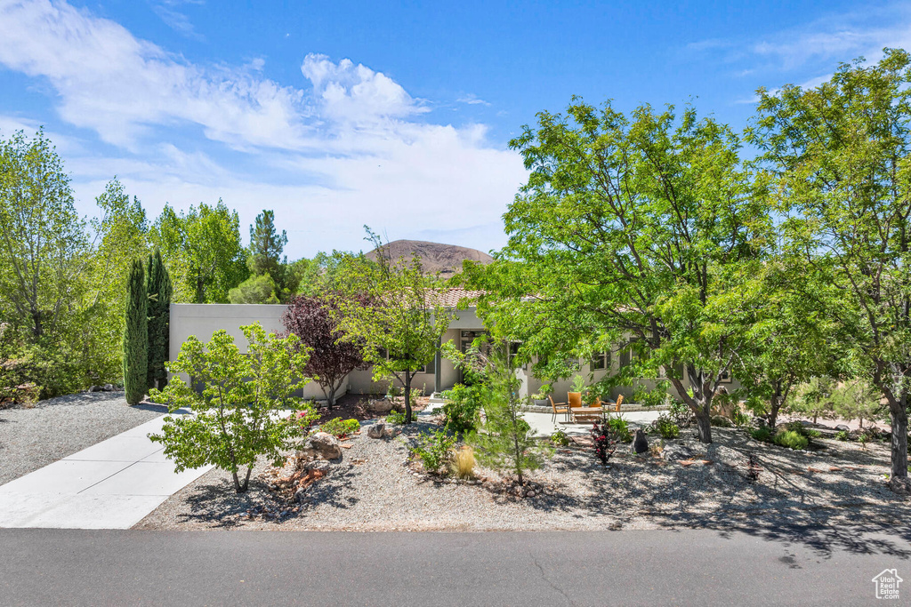 View of front of home with a mountain view
