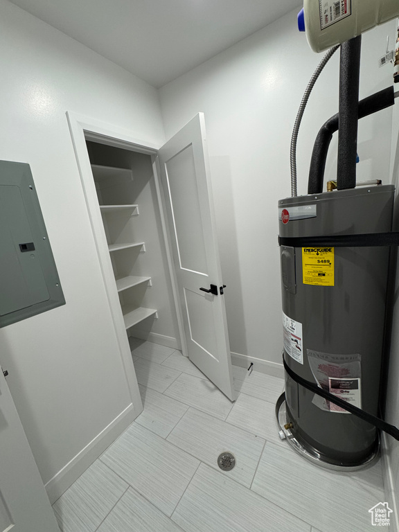 Utility room with electric water heater and electric panel