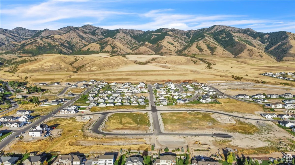 Aerial view featuring a mountain view