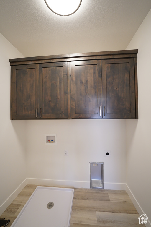 Laundry area with light hardwood / wood-style floors, hookup for a washing machine, and electric dryer hookup