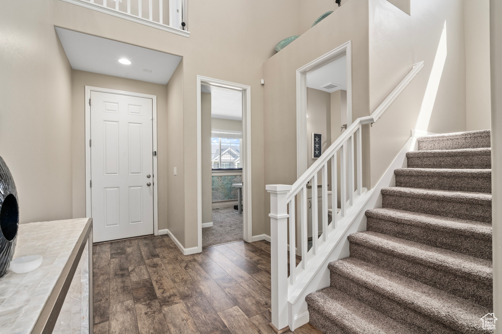 Foyer entrance featuring dark hardwood / wood-style floors