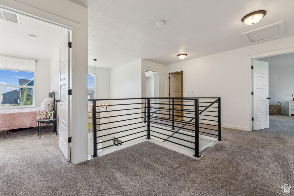 Hallway featuring carpet