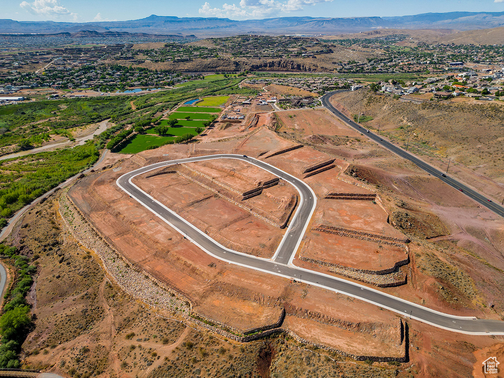 Aerial view featuring a mountain view