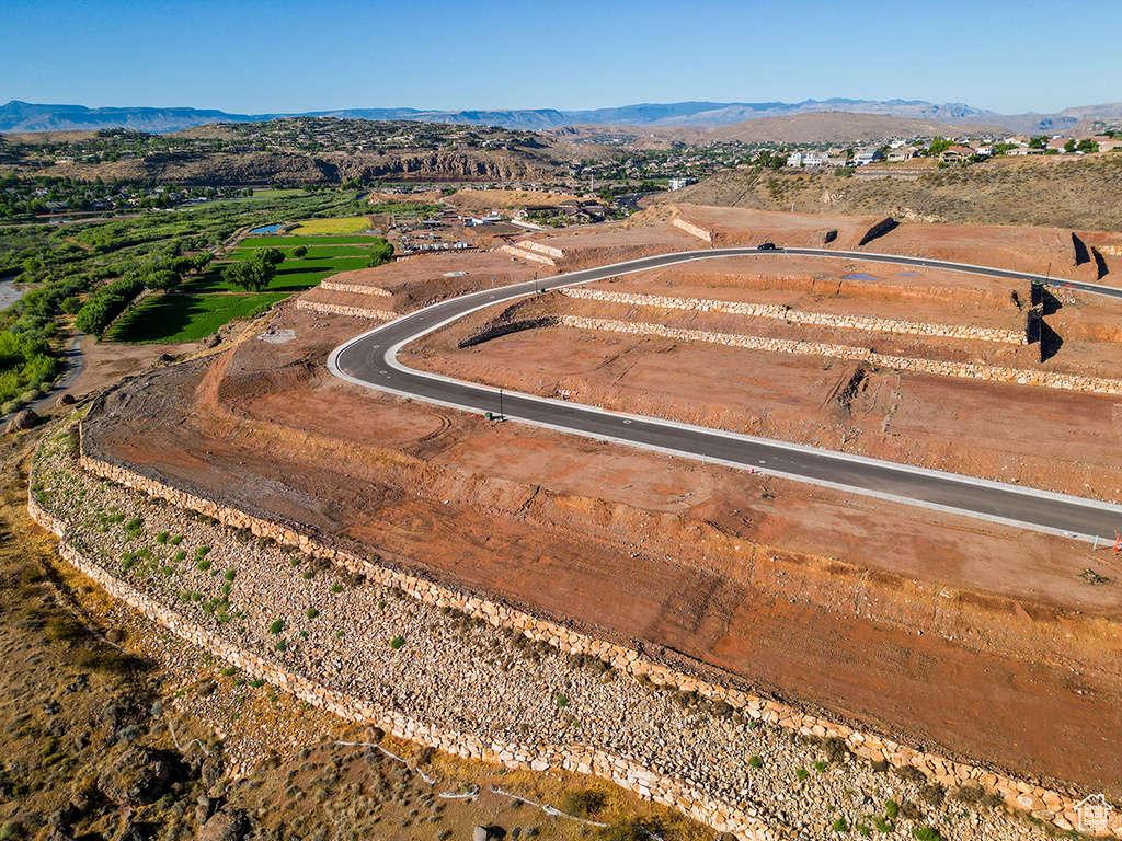 Drone / aerial view featuring a mountain view