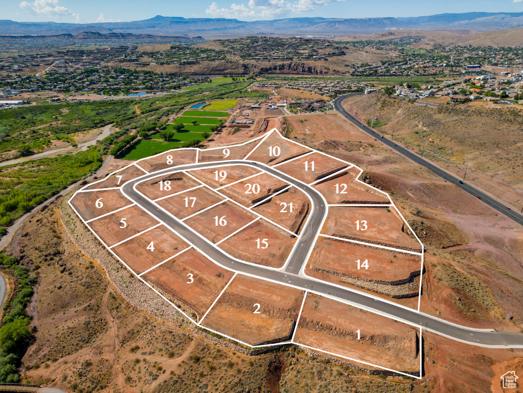 Aerial view featuring a mountain view