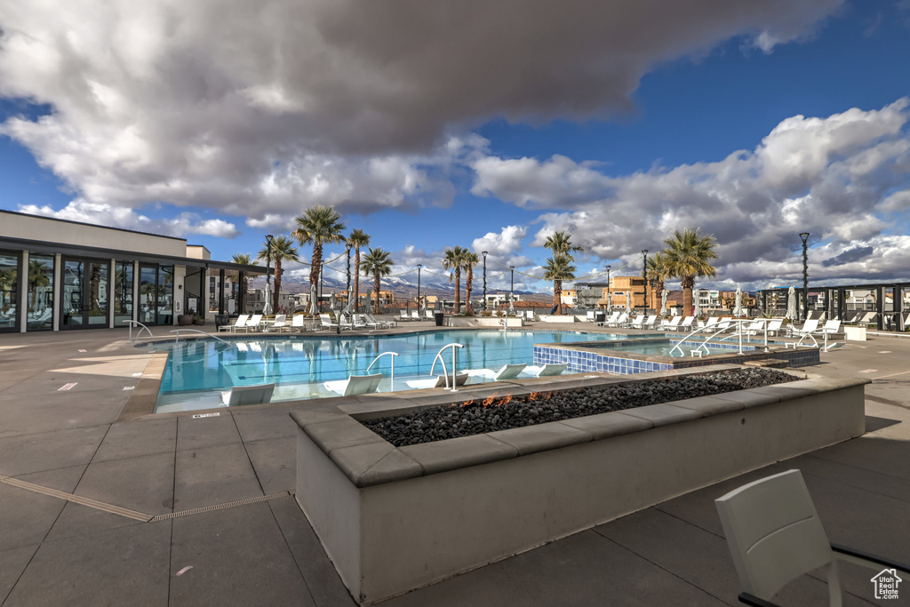 View of pool featuring a patio