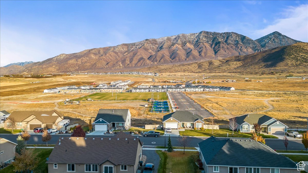 Aerial view featuring a mountain view