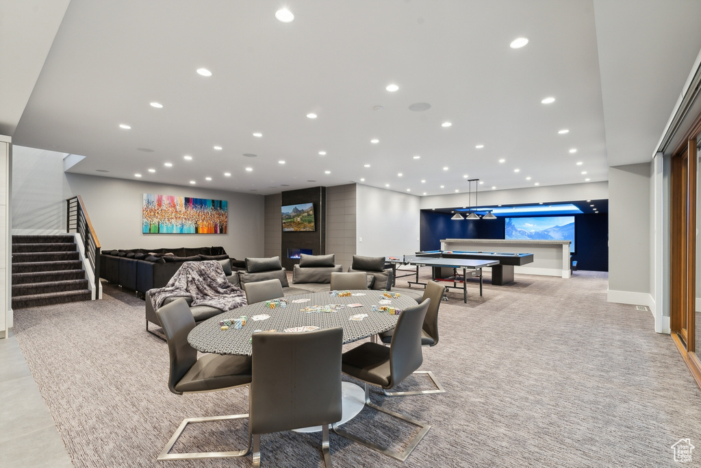 Dining area featuring pool table