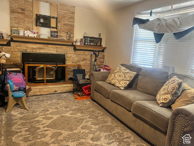 Living room with a fireplace