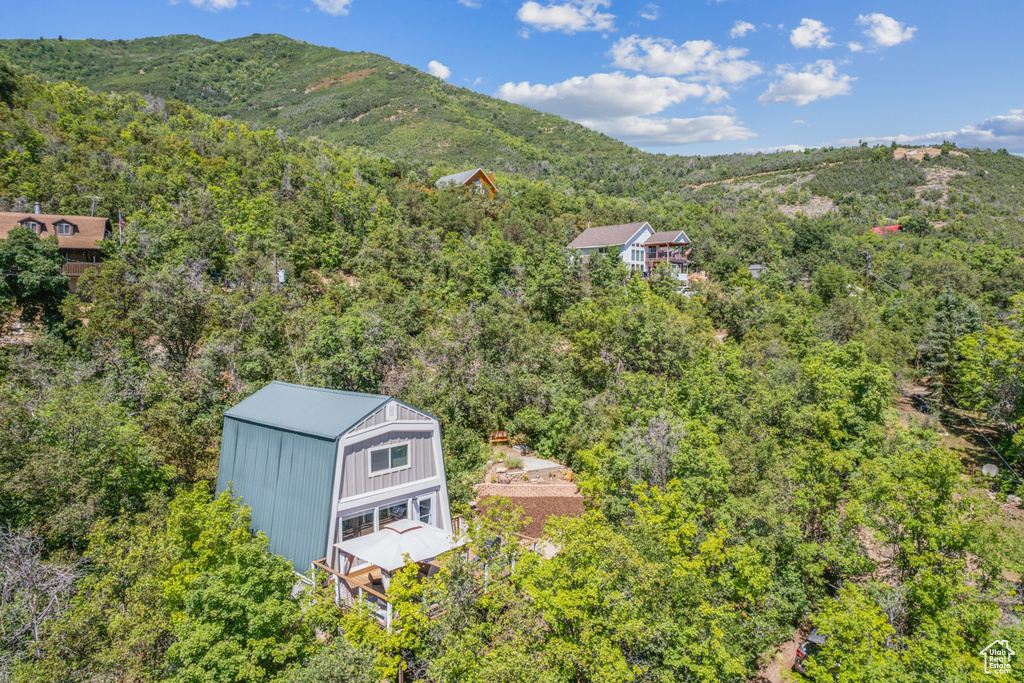 Aerial view featuring a mountain view