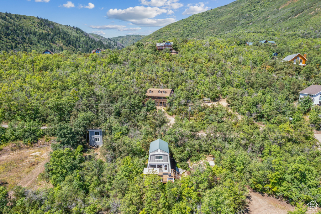 Aerial view featuring a mountain view