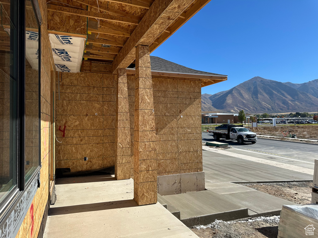 View of patio / terrace with a mountain view