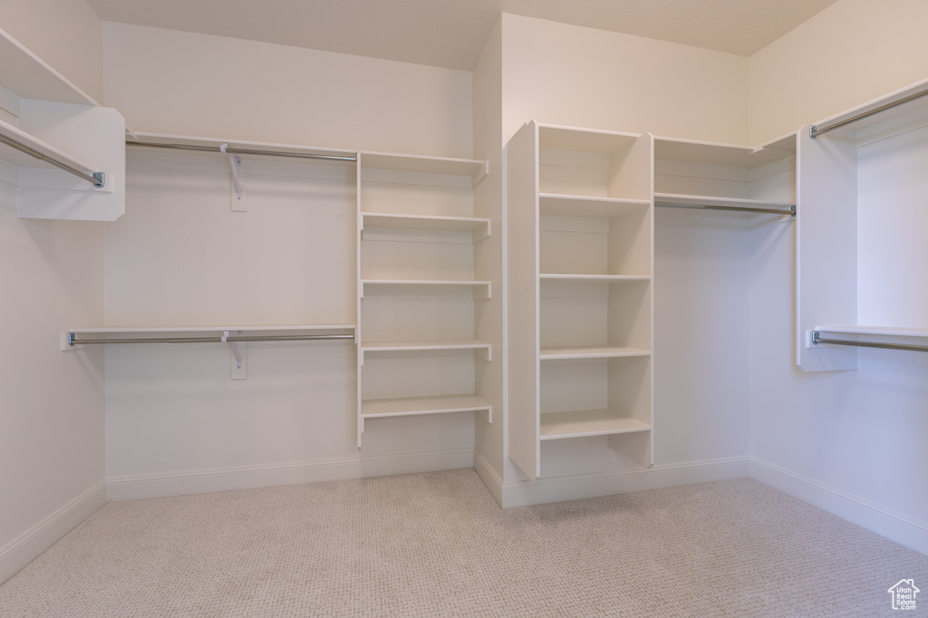 Walk in closet with carpet floors