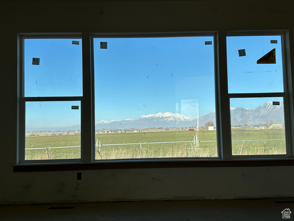 Interior space with a mountain view
