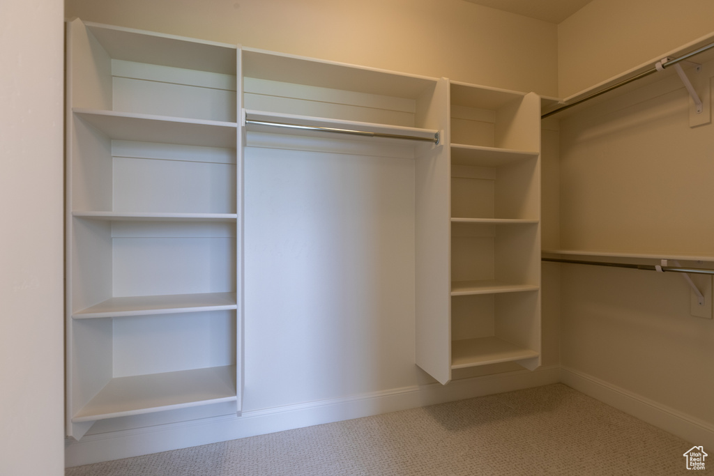 Walk in closet with carpet flooring